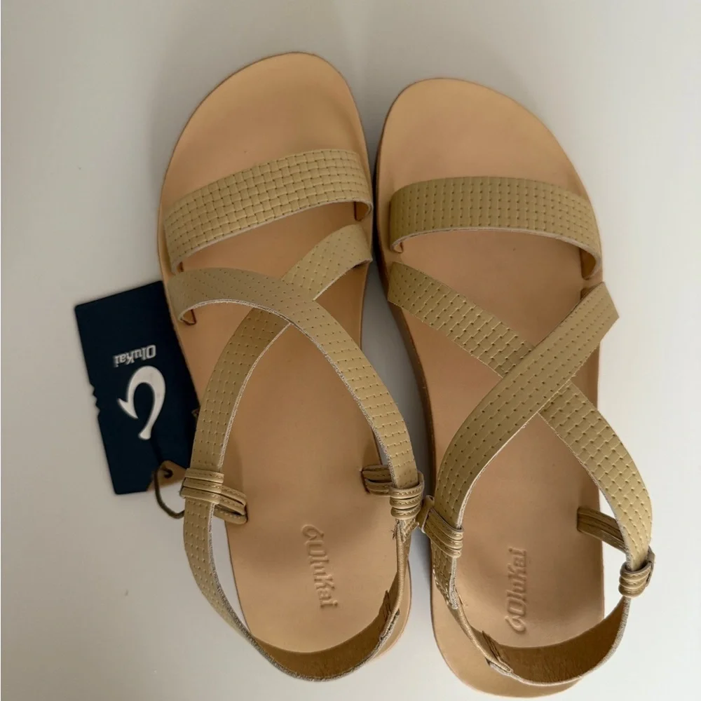Olukai Onohi Strappy Sandal Wedge Warm Beige Dressy Beach Size 10 40 - Picture 5 of 10